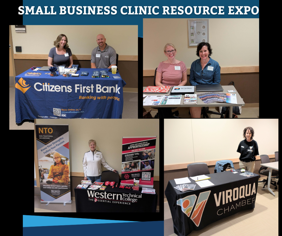 collage of 4 expo tables at event